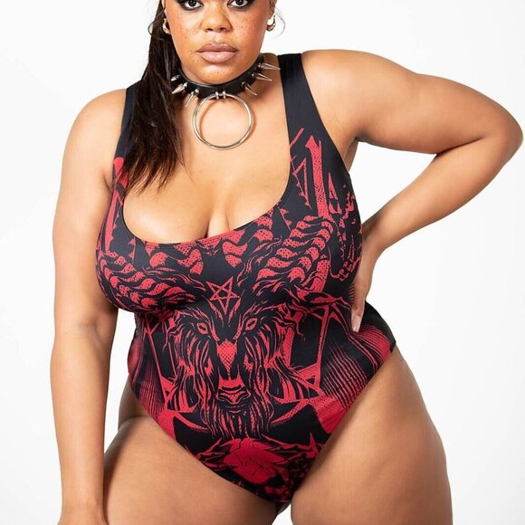 NWT Killstar Beach Beast Devil Baphomet Pentagram Gothic Full Swimsuit XXL - Picture 3 of 14